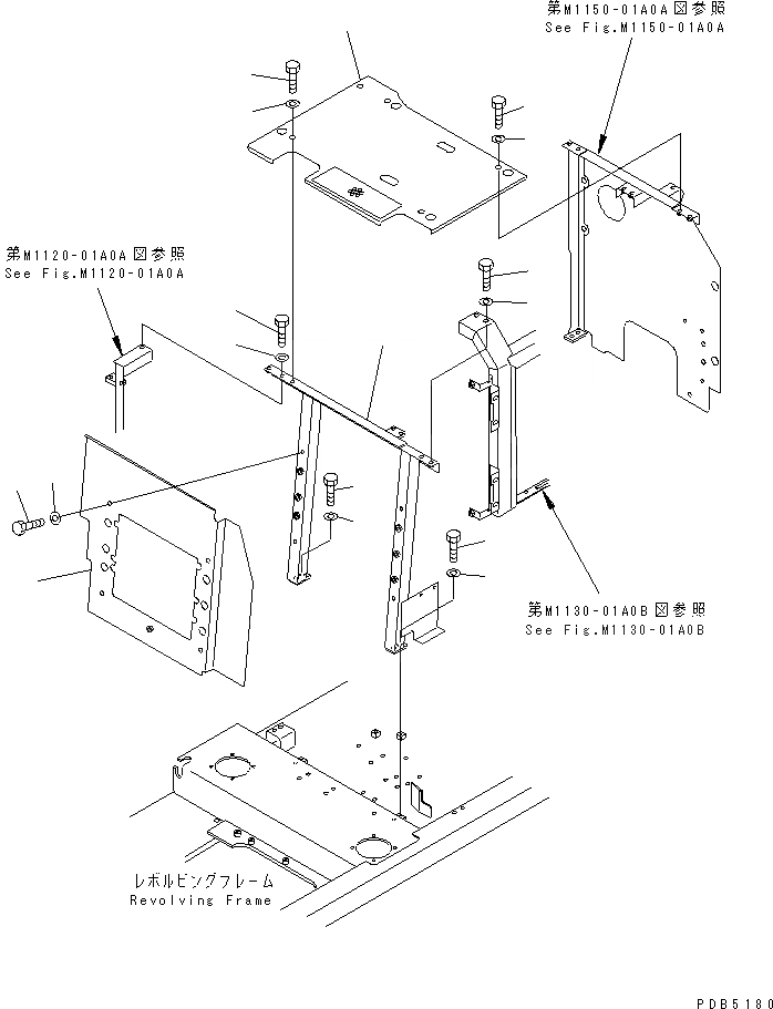 Схема запчастей Komatsu PC210-6 - ПЕРЕГОРОДКА. (С КОНДИЦИОНЕРОМ) (С F.O.P.S)(№9-) ЧАСТИ КОРПУСА