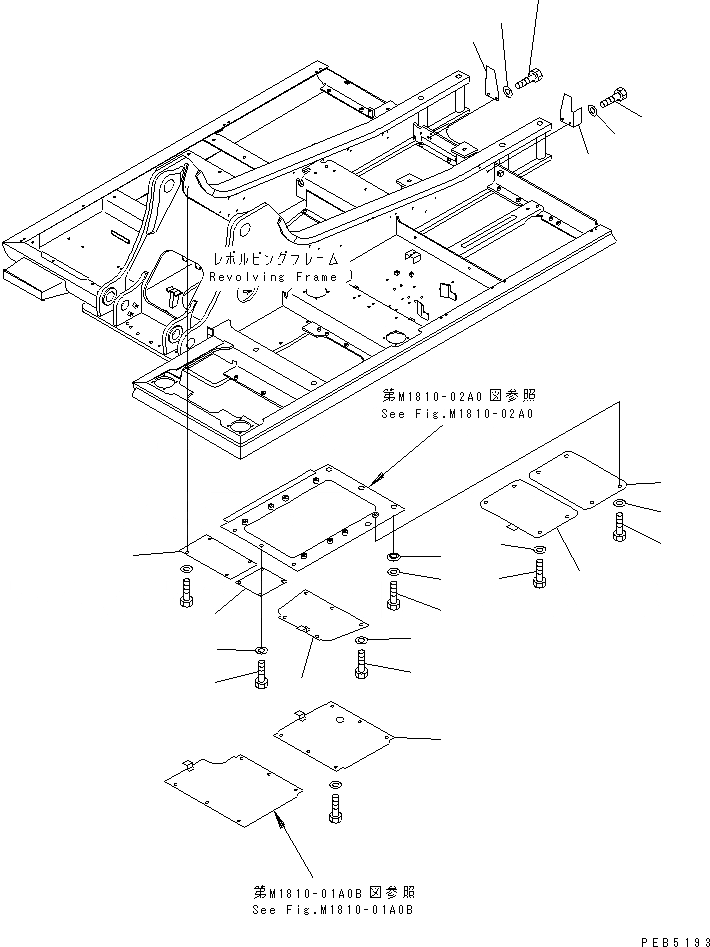 Схема запчастей Komatsu PC210-6 - НИЖН. КРЫШКА (ОСНОВНАЯ РАМА) (ПРАВ.)(№98-) ЧАСТИ КОРПУСА