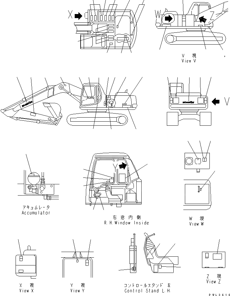 Схема запчастей Komatsu PC210-6K - ТАБЛИЧКИ (АНГЛ.)(№K-K) МАРКИРОВКА