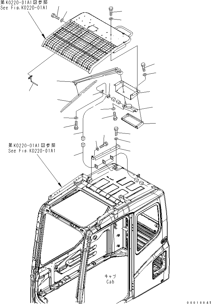 Схема запчастей Komatsu PC210-7-CG - КАБИНА (ВЕРХН. ДВОРНИКИ) (СПЕЦ-Я ДЛЯ РАЗРУШ. ЗДАНИЙ)(№-) КАБИНА ОПЕРАТОРА И СИСТЕМА УПРАВЛЕНИЯ