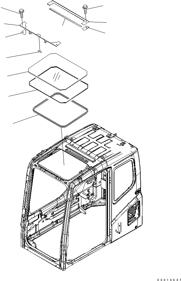 Схема запчастей Komatsu PC210-7-CG - ОСНОВН. КОНСТРУКЦИЯ (КАБИНА) (ОКНО В КРЫШЕ) (СПЕЦ-Я ДЛЯ РАЗРУШ. ЗДАНИЙ)(№-) КАБИНА ОПЕРАТОРА И СИСТЕМА УПРАВЛЕНИЯ