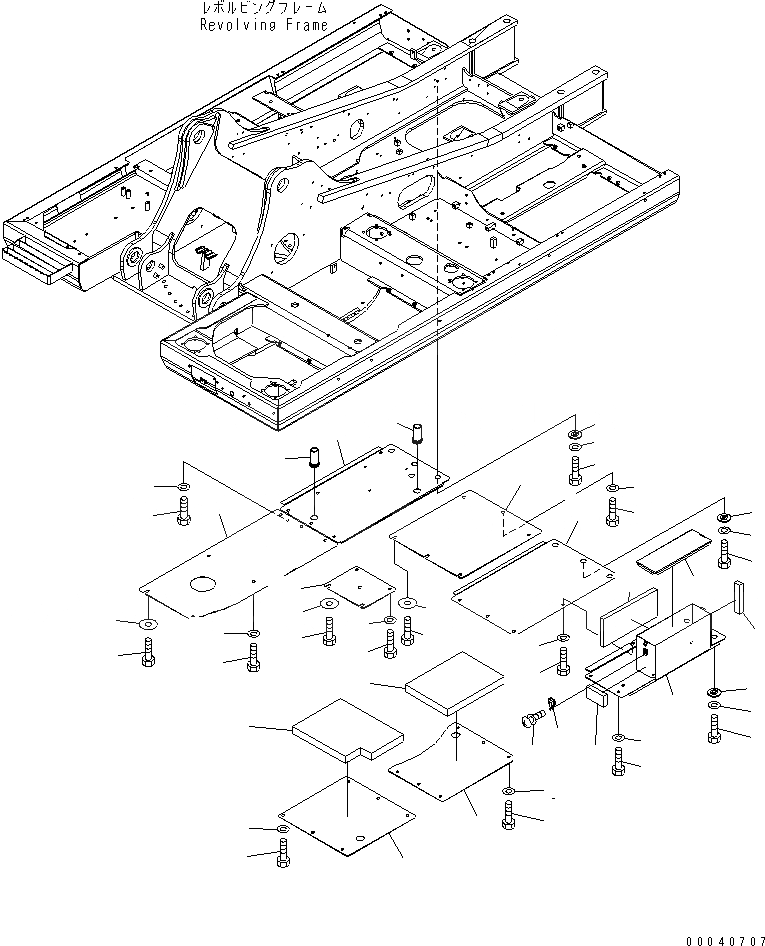 Схема запчастей Komatsu PC210-8K - НИЖН. КРЫШКА (ОСНОВНАЯ РАМА) (№K-K) M ЧАСТИ КОРПУСА