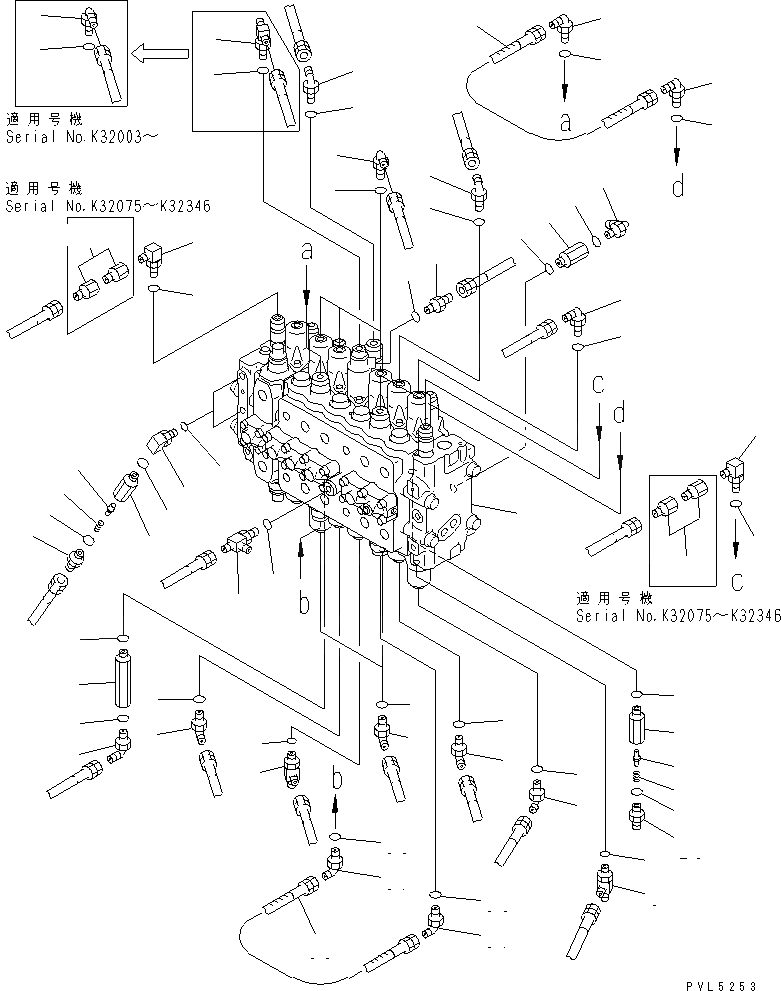 Схема запчастей Komatsu PC210LC-6K - ОСНОВН. КЛАПАН (СОЕДИНИТЕЛЬН. ЧАСТИ)(№K-) ГИДРАВЛИКА