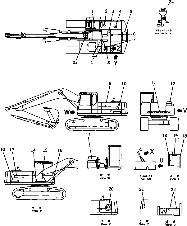 Схема запчастей Komatsu PC220-5C - МАРКИРОВКА (ШАССИ) (АРАБСК.) МАРКИРОВКА¤ ИНСТРУМЕНТ И РЕМКОМПЛЕКТЫ