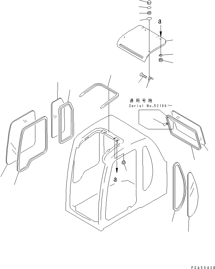 Схема запчастей Komatsu PC220-6Z - КАБИНА (ОКНА И ПРОЗРАЧН. КРЫША ВЕНТИЛЯТОР)(№-) ОСНОВН. КОМПОНЕНТЫ И РЕМКОМПЛЕКТЫ