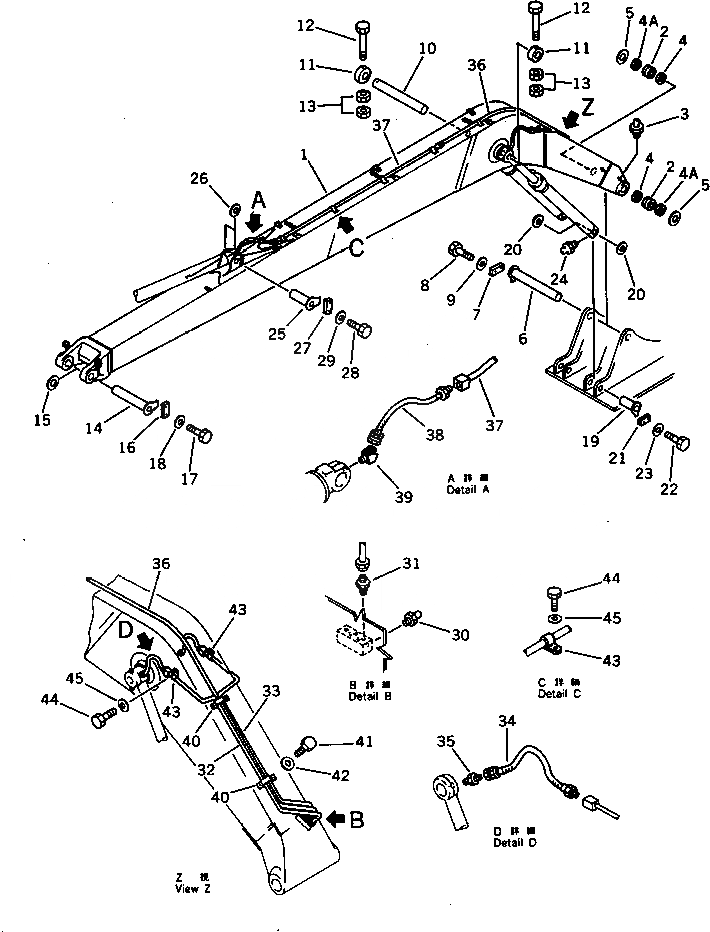 Схема запчастей Komatsu PC220-3 - СТРЕЛА (ДЛЯ FEET УДЛИНН. РУКОЯТЬ И СТРЕЛА) РАБОЧЕЕ ОБОРУДОВАНИЕ