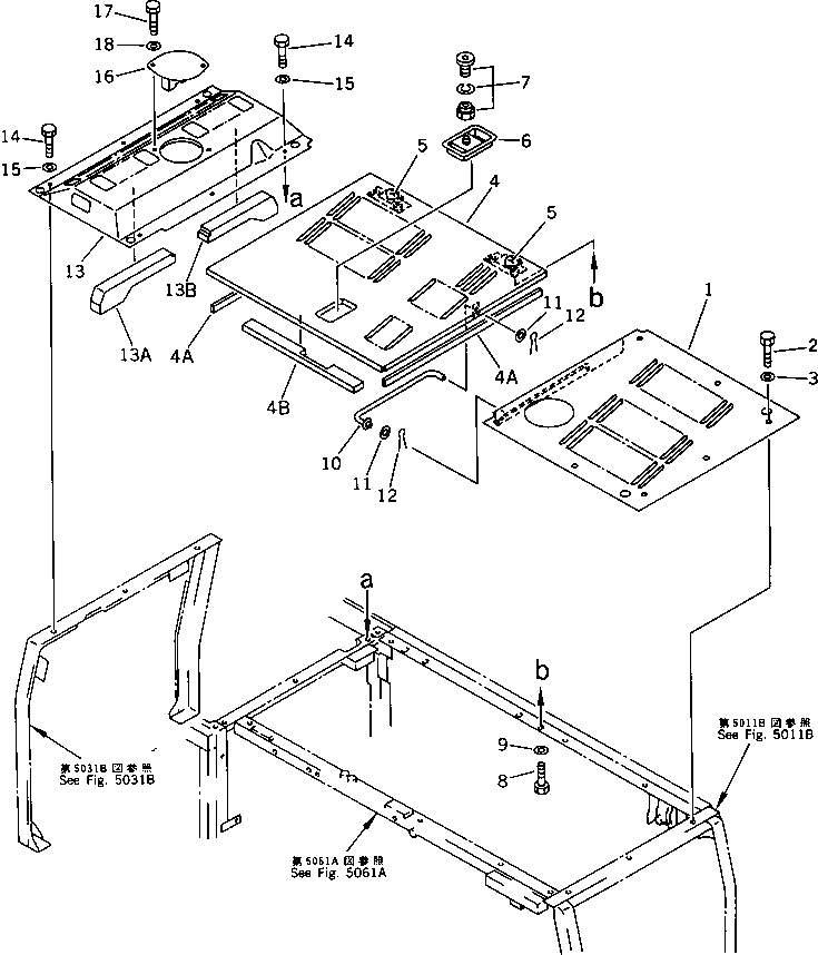 Схема запчастей Komatsu PC220-5 - КАПОТ(№-) ЧАСТИ КОРПУСА