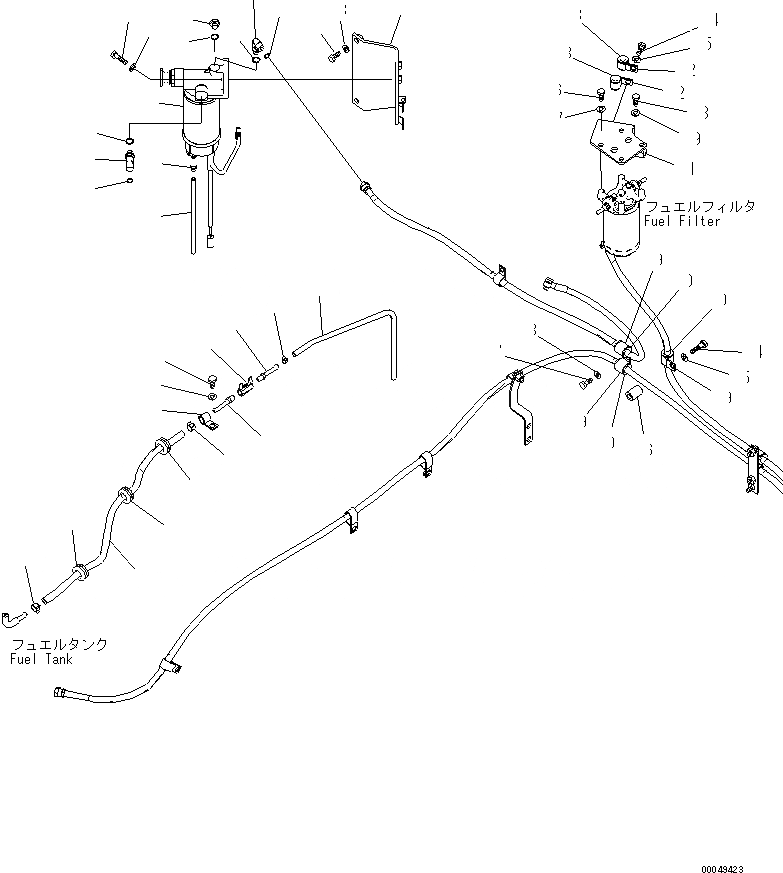 Схема запчастей Komatsu PC220-8 - ТОПЛИВН. ЛИНИЯ (ДРЕНАЖН. ТРУБЫ) (ДЛЯ ТОПЛИВН. REFILL НАСОС) ТОПЛИВН. БАК. AND КОМПОНЕНТЫ