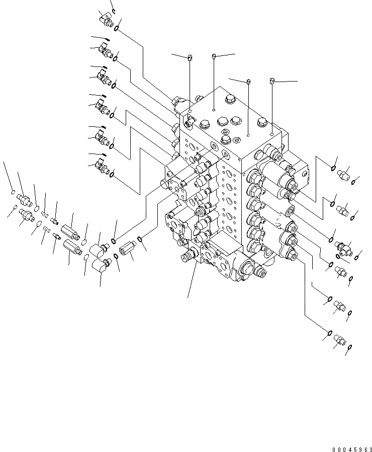 Схема запчастей Komatsu PC220-8 - ОСНОВН. УПРАВЛЯЮЩ. КЛАПАН (СОЕДИНИТЕЛЬН. ЧАСТИ) (/) ГИДРАВЛИКА