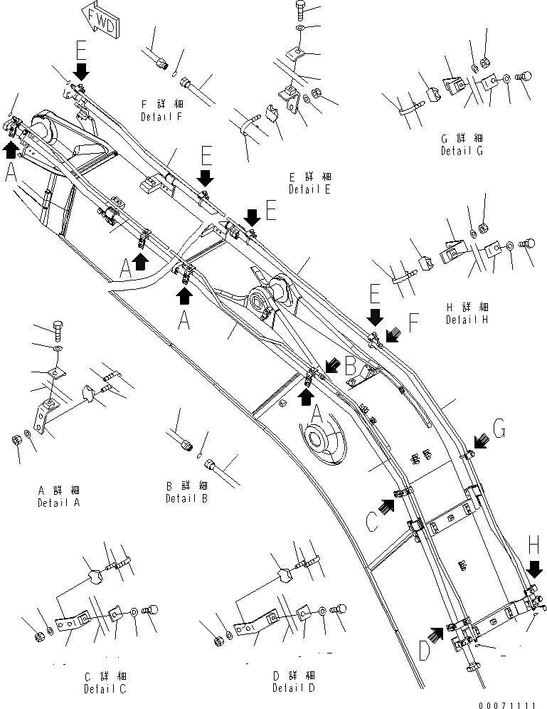 Схема запчастей Komatsu PC220-8 - СТРЕЛА (БЫСТРОСЪЕМН. МЕХ-М ЛИНИЯ) (ДЛЯ KAL) РАБОЧЕЕ ОБОРУДОВАНИЕ