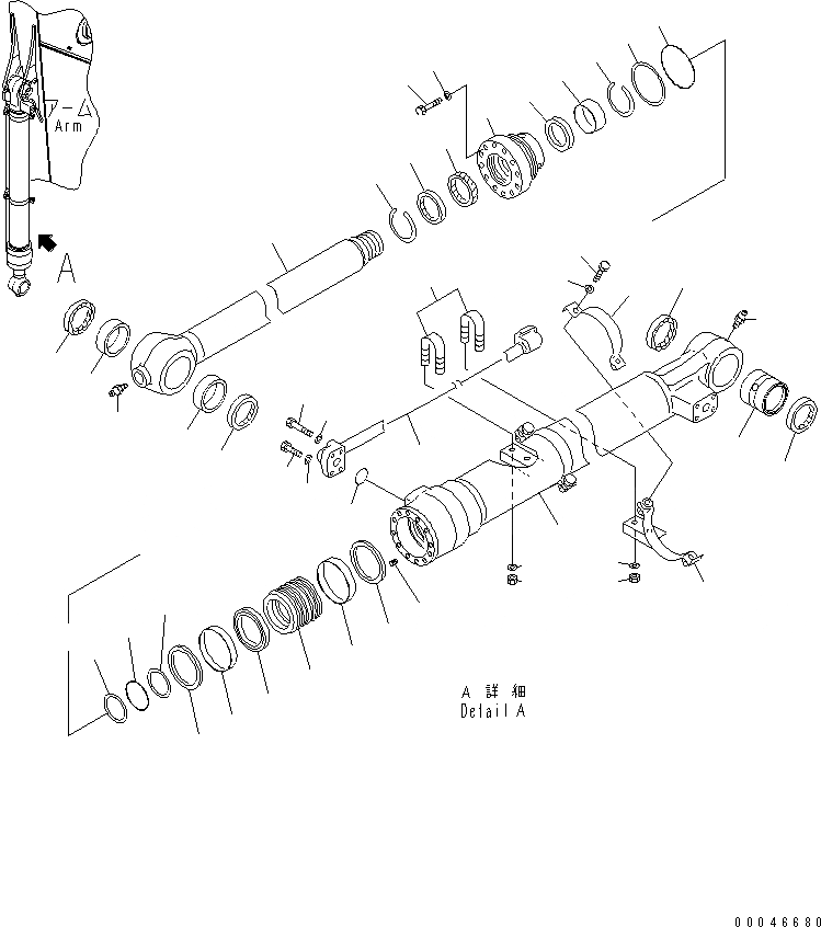 Схема запчастей Komatsu PC220-8 - ЦИЛИНДР КОВША (СИСТЕМА СМАЗКИ 100 ЧАС.) ОСНОВН. КОМПОНЕНТЫ И РЕМКОМПЛЕКТЫ