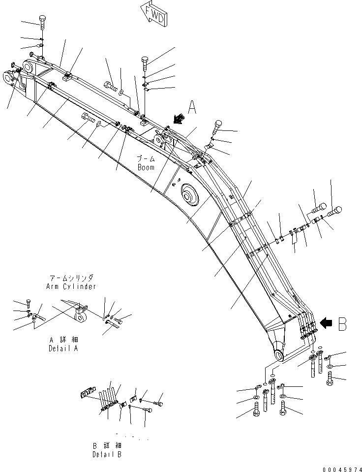 Схема запчастей Komatsu PC220LC-8 - СТРЕЛА (РУКОЯТЬ И ЦИЛИНДР КОВШАS) РАБОЧЕЕ ОБОРУДОВАНИЕ