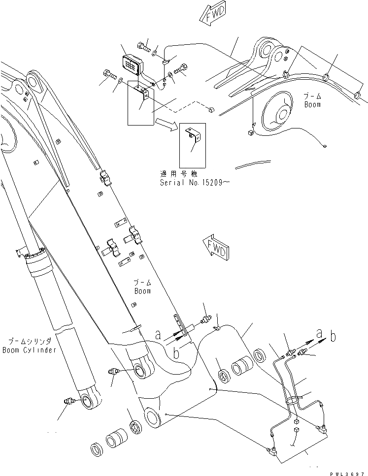 Схема запчастей Komatsu PC228USLC-2 - MONO-СТРЕЛА (.7M) (ЛАМПА РАБОЧ. ОСВЕЩЕНИЯ И СИСТЕМА СМАЗКИ СТРЕЛЫ) (УСИЛ.) РАБОЧЕЕ ОБОРУДОВАНИЕ