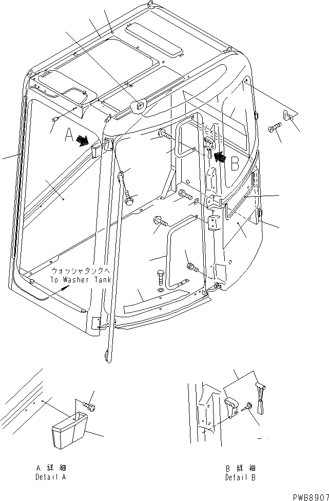 Схема запчастей Komatsu PC228US-1 - КАБИНА (АКСЕССУАРЫ) КАБИНА ОПЕРАТОРА И СИСТЕМА УПРАВЛЕНИЯ