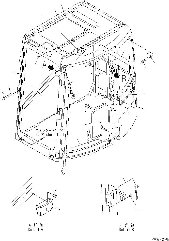 Схема запчастей Komatsu PC228US-1 - КАБИНА (АКСЕССУАРЫ) (С ВЕРХН. ЗАЩИТА) КАБИНА ОПЕРАТОРА И СИСТЕМА УПРАВЛЕНИЯ