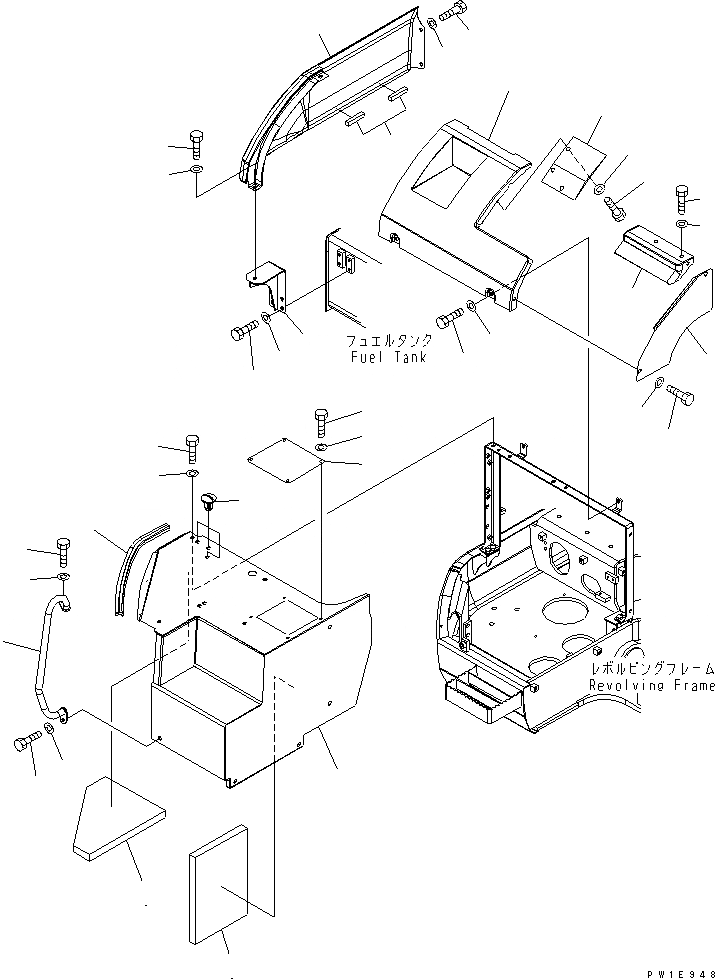 Схема запчастей Komatsu PC228US-3U - ПЕРЕДН. КРЫШКА(COVER) (/) (YELНИЗ.)(№8-) ЧАСТИ КОРПУСА