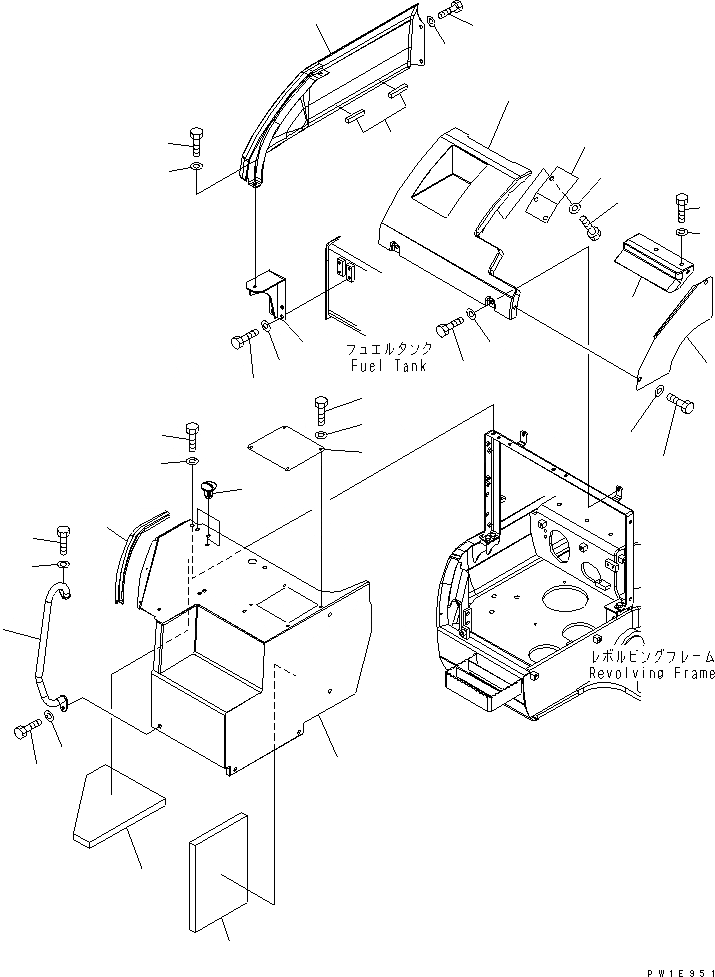 Схема запчастей Komatsu PC228US-3U - ПЕРЕДН. КРЫШКА(COVER) (/) (YELНИЗ.) ( АКТУАТОР)(№7-) ЧАСТИ КОРПУСА