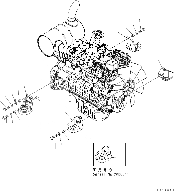 Схема запчастей Komatsu PC228US-3 - КРЕПЛЕНИЕ ДВИГАТЕЛЯ (КОРПУС)(№-) КОМПОНЕНТЫ ДВИГАТЕЛЯ