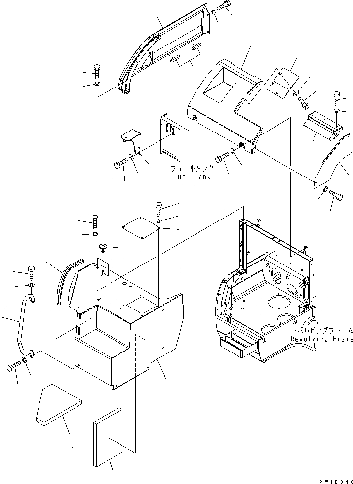 Схема запчастей Komatsu PC228US-3 - ПЕРЕДН. КРЫШКА(COVER) (/) (YELНИЗ.)(№8-) ЧАСТИ КОРПУСА