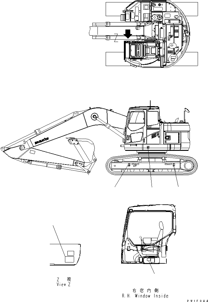 Схема запчастей Komatsu PC228US-3-AA - ПЛАСТИНА (ПОГРУЗ. RATING CHART И FRON REGULATION ПЛАСТИНА) (ЯПОН.)(№7-) МАРКИРОВКА