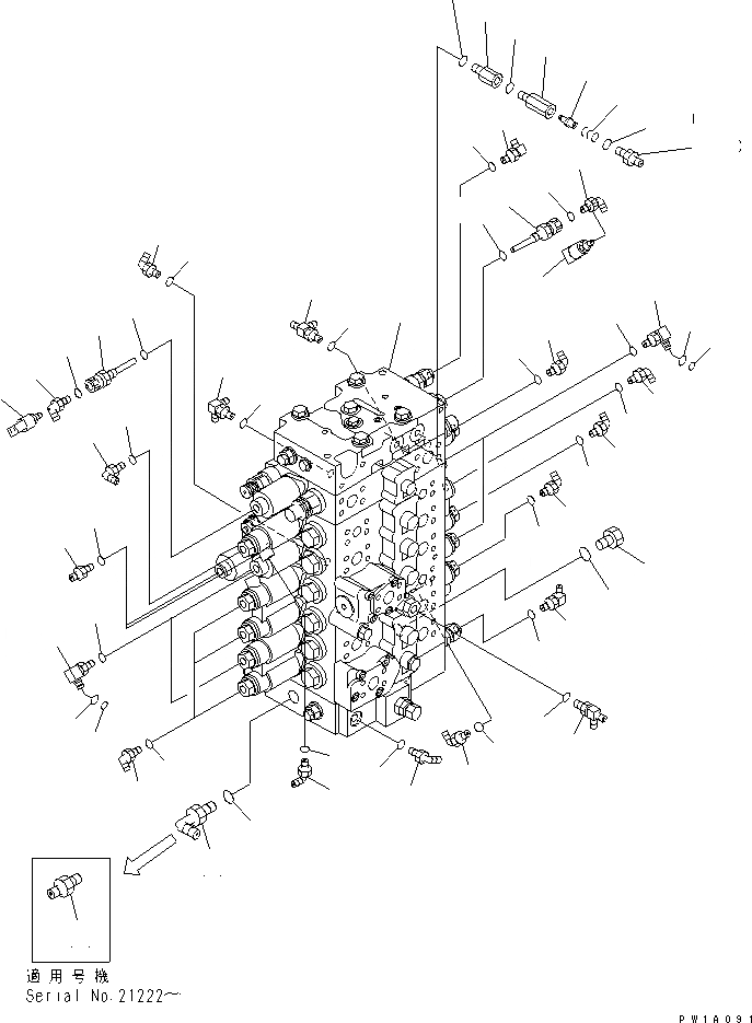 Схема запчастей Komatsu PC228US-3-AB - ОСНОВН. КЛАПАН (СОЕДИНИТЕЛЬН. ЧАСТИ) ( АКТУАТОР)(№-) ГИДРАВЛИКА