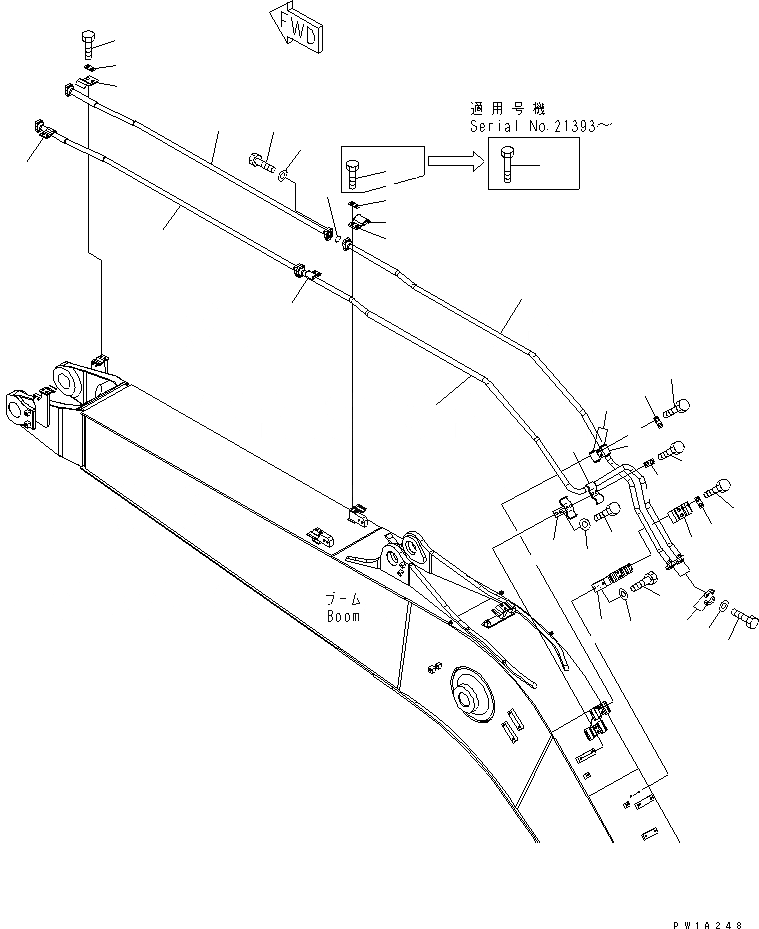 Схема запчастей Komatsu PC228US-3-AB - СТРЕЛА (.7M) (ЦИЛИНДР КОВША) (С ДОПОЛН. ГИДРОЛИНИЕЙ) (BLUE)(№-) РАБОЧЕЕ ОБОРУДОВАНИЕ