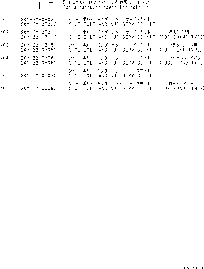Схема запчастей Komatsu PC228US-3-AP - КОМПЛЕКТЫ БАШМАЧНЫХ БОЛТОВ И ГАЕК(№-) ОСНОВН. КОМПОНЕНТЫ И РЕМКОМПЛЕКТЫ