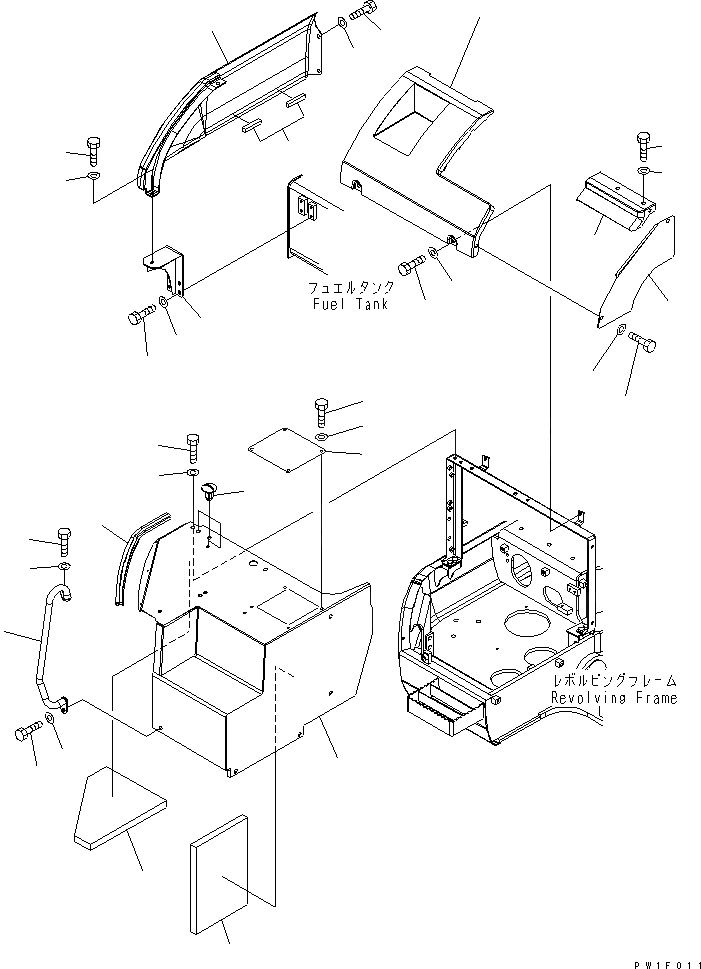 Схема запчастей Komatsu PC228US-3-YA - ПЕРЕДН. КРЫШКА(COVER) (/) (С 2-СЕКЦИОНН. СТРЕЛА И ROTATION РУКОЯТЬ) (YELНИЗ.)(№7-) ЧАСТИ КОРПУСА