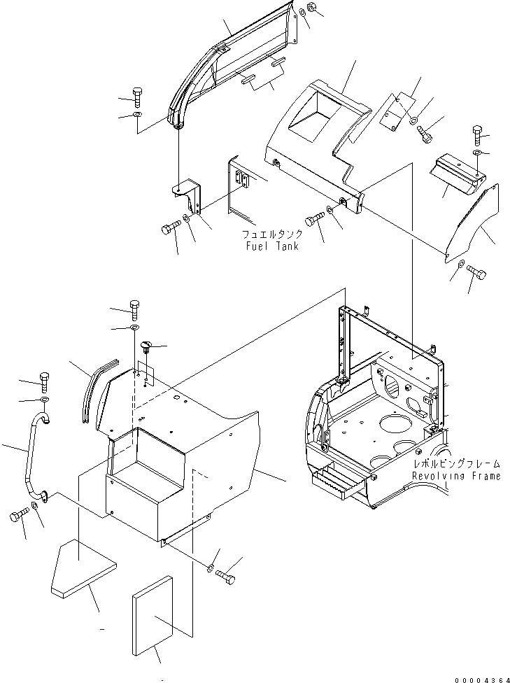 Схема запчастей Komatsu PC228US-3 - ПЕРЕДН. КРЫШКА(COVER) (/) (YELНИЗ.) ( АКТУАТОР) ЧАСТИ КОРПУСА