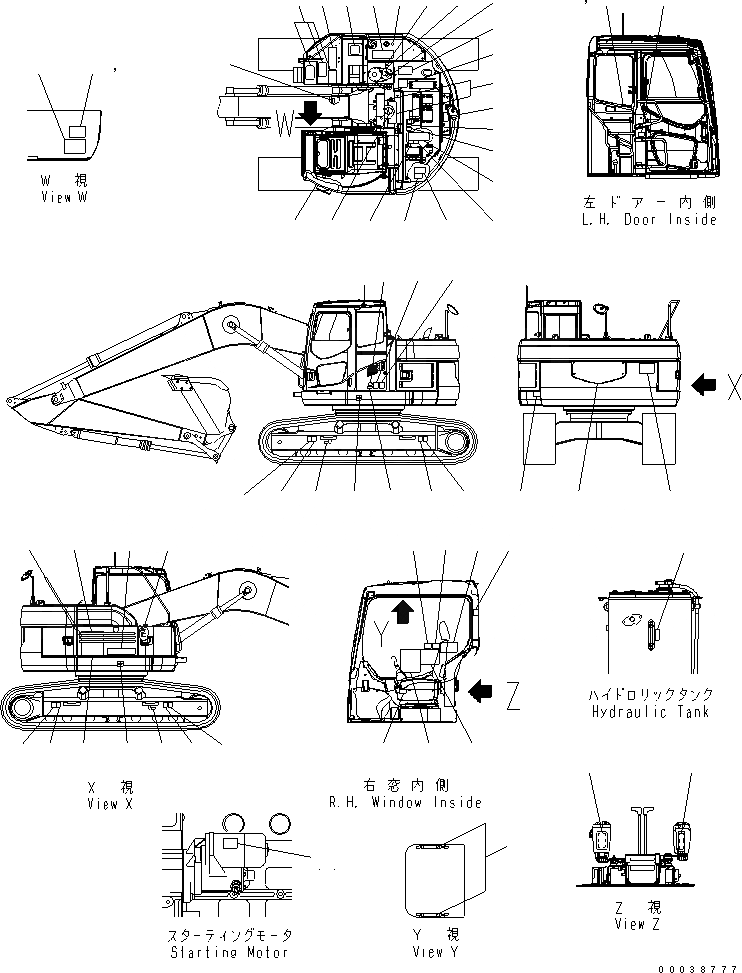 Схема запчастей Komatsu PC228US-3 - ТАБЛИЧКИ (АНГЛ.) (ЕС НОВ. NOISE ПОНИЖАЮЩ. ARRANGEMENT)(№9-) МАРКИРОВКА