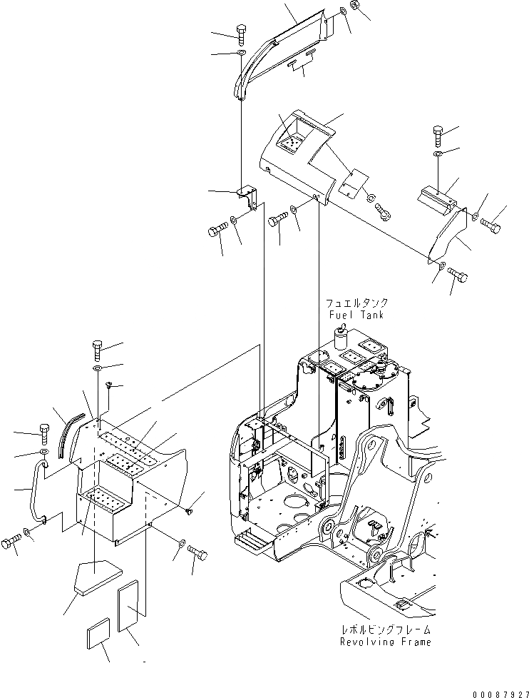 Схема запчастей Komatsu PC228USLC-3E0 - ПЕРЕДН. КРЫШКА(COVER) (/) (ДЛЯ ПОДЪЕМА РУКОЯТИ)(№-) ЧАСТИ КОРПУСА