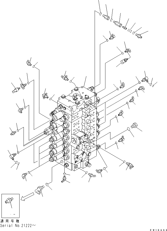 Схема запчастей Komatsu PC228USLC-3-AA - ОСНОВН. КЛАПАН (СОЕДИНИТЕЛЬН. ЧАСТИ) (ДЛЯ SLIDE РУКОЯТЬ)(№-) ГИДРАВЛИКА