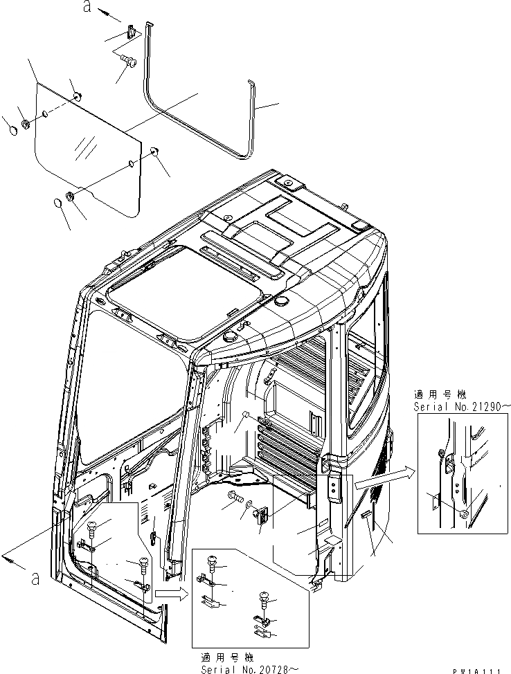 Схема запчастей Komatsu PC228USLC-3-AP - КАБИНА (ПЕРЕДН. НИЖН. ОКНА)(№-) КАБИНА ОПЕРАТОРА И СИСТЕМА УПРАВЛЕНИЯ