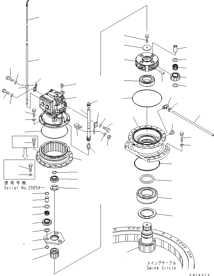 Схема запчастей Komatsu PC228USLC-3-YA - МЕХАНИЗМ ПОВОРОТА(№-) ПОВОРОТН. КРУГ И КОМПОНЕНТЫ