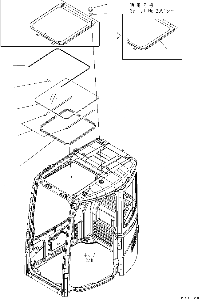 Схема запчастей Komatsu PC228US-3-AG - КАБИНА (ОКНО В КРЫШЕ) (СПЕЦ-Я ДЛЯ РАЗРУШ. ЗДАНИЙ)(№78-) КАБИНА ОПЕРАТОРА И СИСТЕМА УПРАВЛЕНИЯ