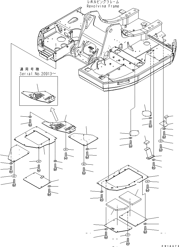 Схема запчастей Komatsu PC228US-3-YG - НИЖН. КРЫШКА (YELНИЗ.) (СПЕЦ-Я ДЛЯ РАЗРУШ. ЗДАНИЙ)(№-) ЧАСТИ КОРПУСА