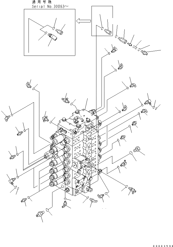 Схема запчастей Komatsu PC228US-3N-YA - ОСНОВН. КЛАПАН (СОЕДИНИТЕЛЬН. ЧАСТИ) (СЕРВИСНЫЙ КЛАПАН) ГИДРАВЛИКА