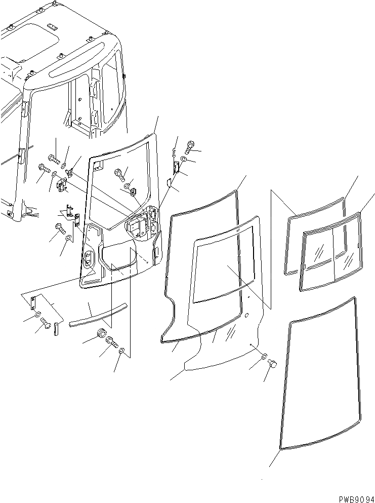 Схема запчастей Komatsu PC228USLC-1 - КАБИНА (ДВЕРЬ)(№-9) ОСНОВН. КОМПОНЕНТЫ И РЕМКОМПЛЕКТЫ
