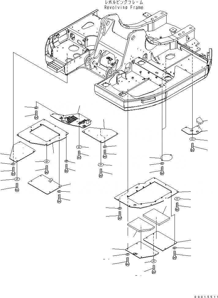 Схема запчастей Komatsu PC228US-3N-YG - НИЖН. КРЫШКА (YELНИЗ.) (СПЕЦ-Я ДЛЯ РАЗРУШ. ЗДАНИЙ) ЧАСТИ КОРПУСА