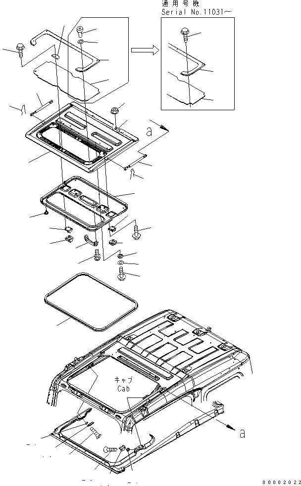 Схема запчастей Komatsu PC230-7-AA - КАБИНА (ОКНО В КРЫШЕ)(№-) КАБИНА ОПЕРАТОРА И СИСТЕМА УПРАВЛЕНИЯ