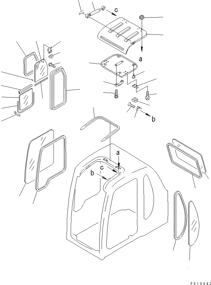 Схема запчастей Komatsu PC230LC-6 - КАБИНА (ОКНА И ВЕНТИЛЯТОР В КРЫШЕ)(№-) ОСНОВН. КОМПОНЕНТЫ И РЕМКОМПЛЕКТЫ