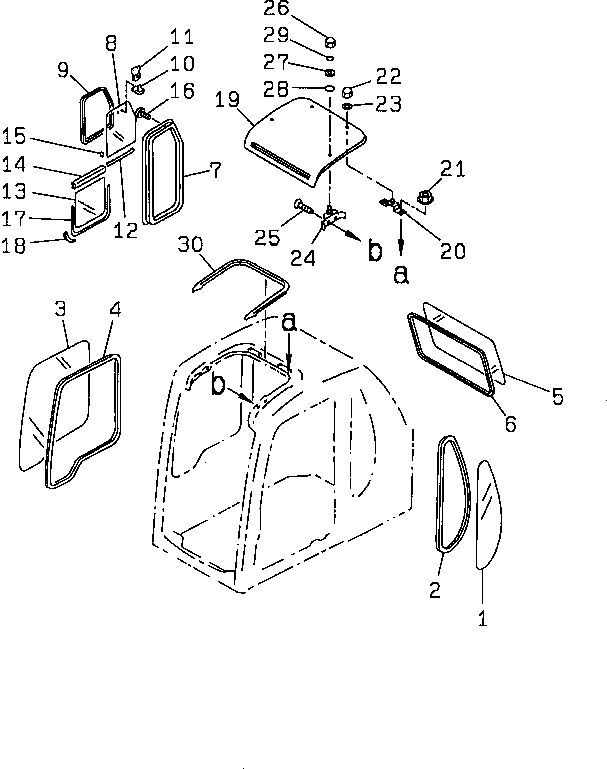 Схема запчастей Komatsu PC230LC-6 - КАБИНА (ОКНА И ВЕНТИЛЯТОР В КРЫШЕ)           (С ПРОЗРАЧН. КРЫША)(№-) КАБИНА ОПЕРАТОРА И СИСТЕМА УПРАВЛЕНИЯ