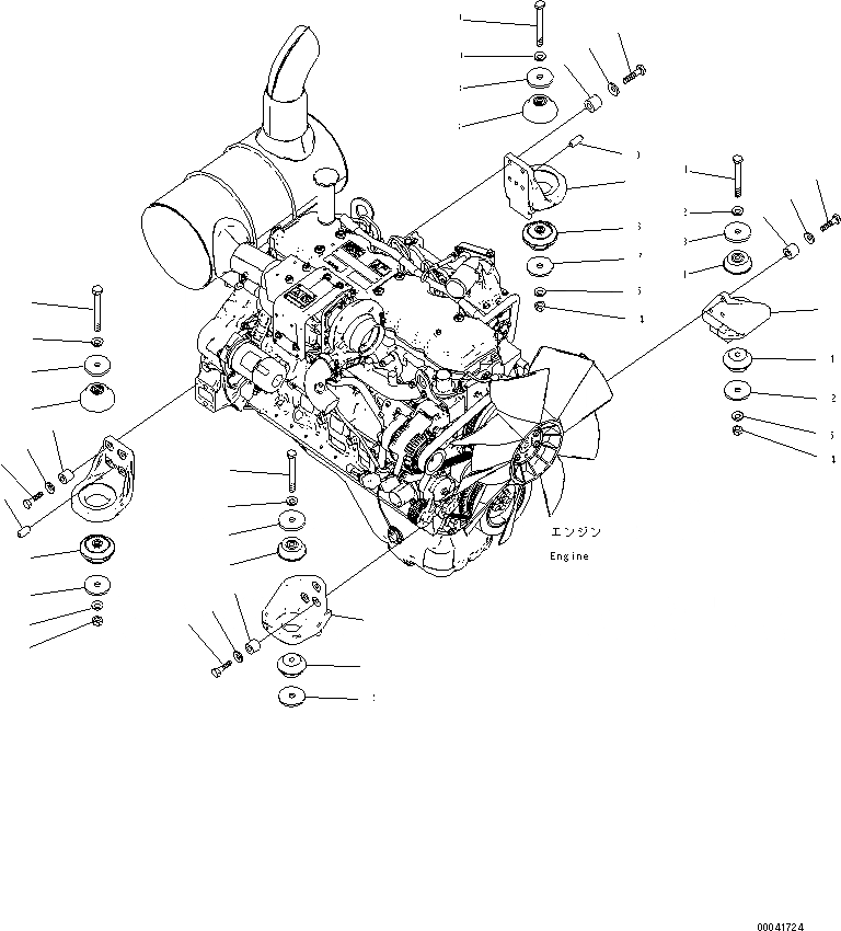 Схема запчастей Komatsu PC230NHD-8K - КРЕПЛЕНИЕ ДВИГАТЕЛЯ (КОРПУС И ПОДУШКИ) B КОМПОНЕНТЫ ДВИГАТЕЛЯ