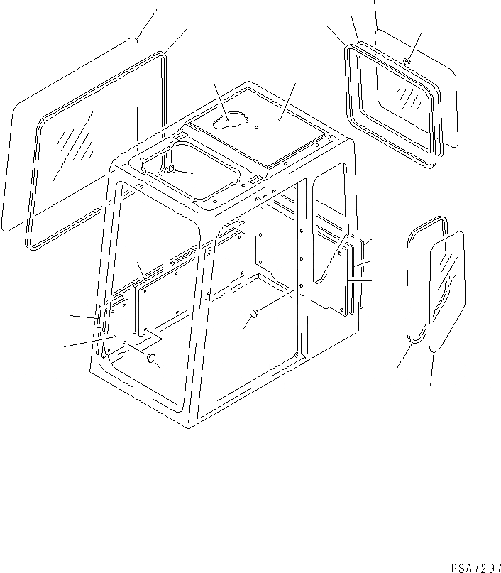 Схема запчастей Komatsu PC240-5K - КАБИНА (БОКОВОЕ И ЗАДНЕЕ СТЕКЛА) (ДЛЯ PDI) (/) ЧАСТИ КОРПУСА