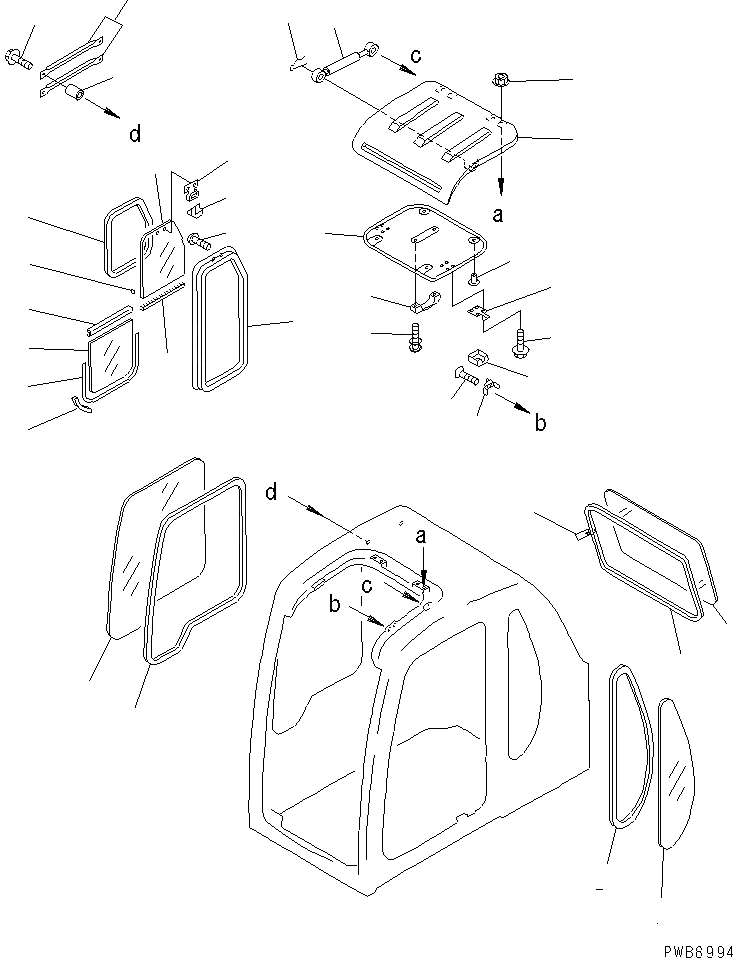 Схема запчастей Komatsu PC250-6 - КАБИНА (ОКНА И ВЕНТИЛЯТОР В КРЫШЕ) ОСНОВН. КОМПОНЕНТЫ И РЕМКОМПЛЕКТЫ