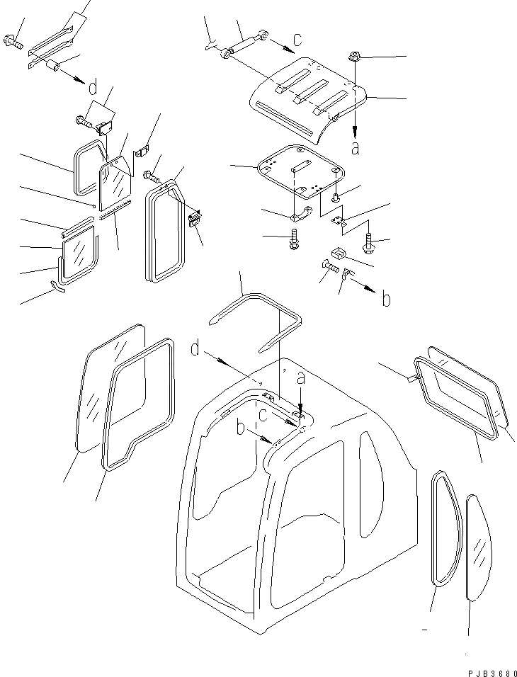 Схема запчастей Komatsu PC250LC-6 - КАБИНА (ОКНА И ВЕНТИЛЯТОР В КРЫШЕ) КАБИНА ОПЕРАТОРА И СИСТЕМА УПРАВЛЕНИЯ
