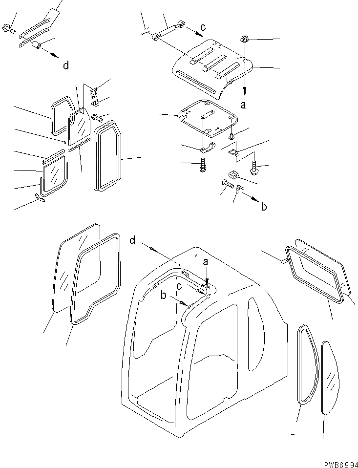 Схема запчастей Komatsu PC250LC-6 - КАБИНА (ОКНА И ВЕНТИЛЯТОР В КРЫШЕ) ОСНОВН. КОМПОНЕНТЫ И РЕМКОМПЛЕКТЫ