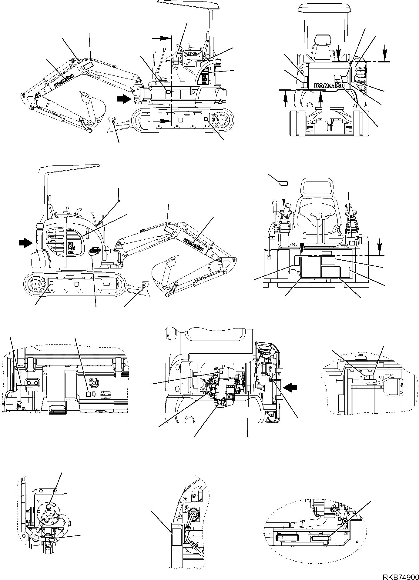 Схема запчастей Komatsu PC26MR-3 - МАРКИРОВКА (НАВЕС) МАРКИРОВКА