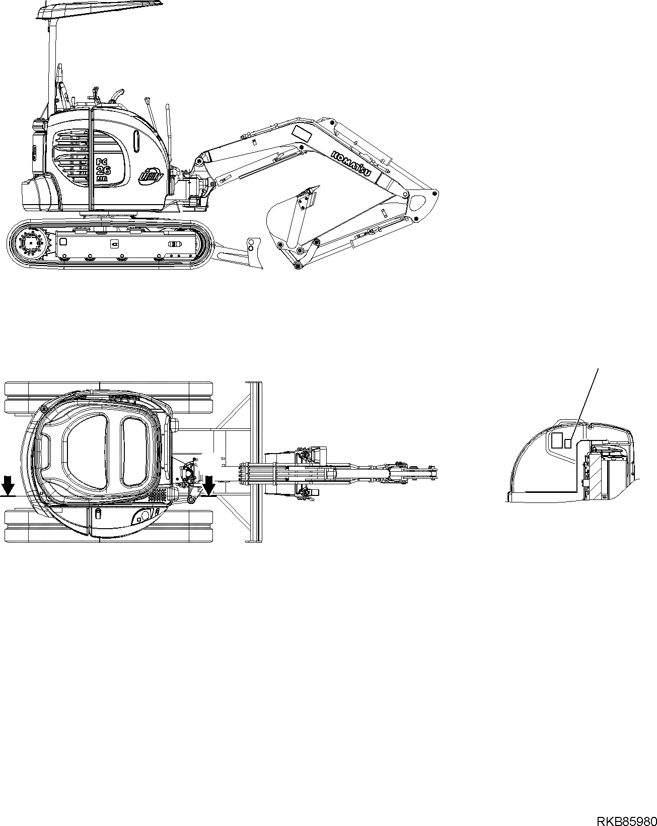 Схема запчастей Komatsu PC26MR-3 - МАРКИРОВКА (НАВЕС), ДОПОЛН. С ПРОПОРЦИОНАЛЬН. РЫЧАГ УПРАВЛ-Я МАРКИРОВКА