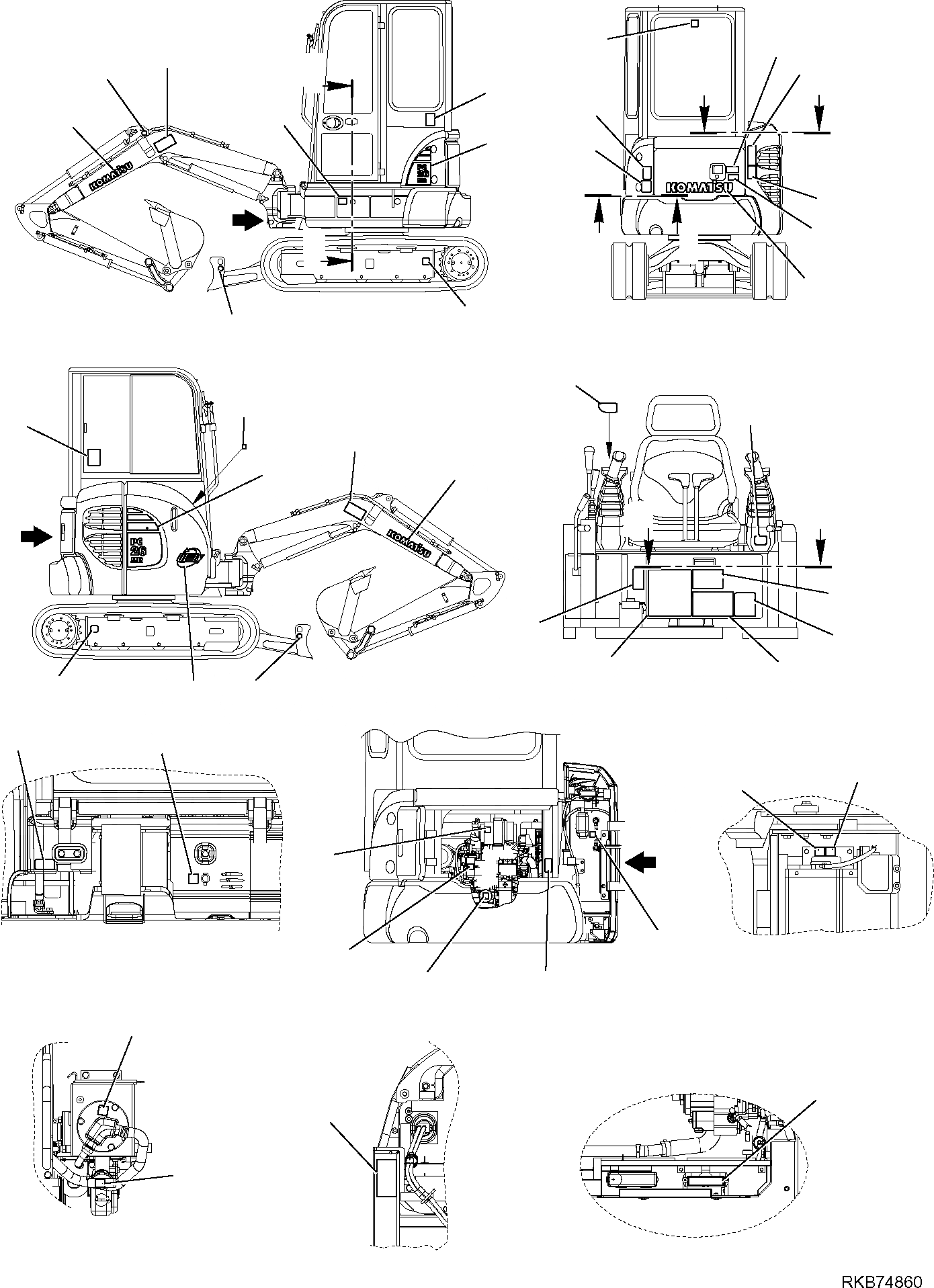 Схема запчастей Komatsu PC26MR-3 - МАРКИРОВКА (КАБИНА) МАРКИРОВКА